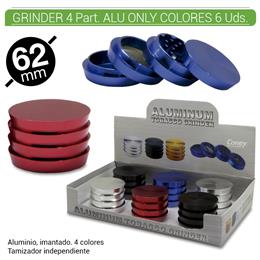 GRINDER 4 Part. CONEY ALUMINIO ONLY COLORES 62 mm.  6 Uds. 02.12439