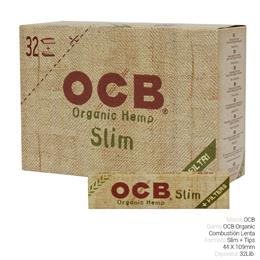 OCB KING SIZE SLIM ORGANIC + TIPS 32 Lib.